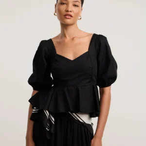 Blusa Peplum em Tricoline com Lastex nas Costas Preto