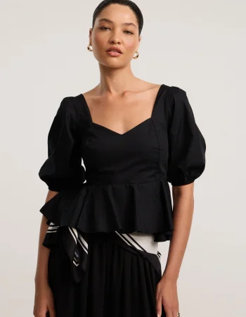 Blusa Peplum em Tricoline com Lastex nas Costas